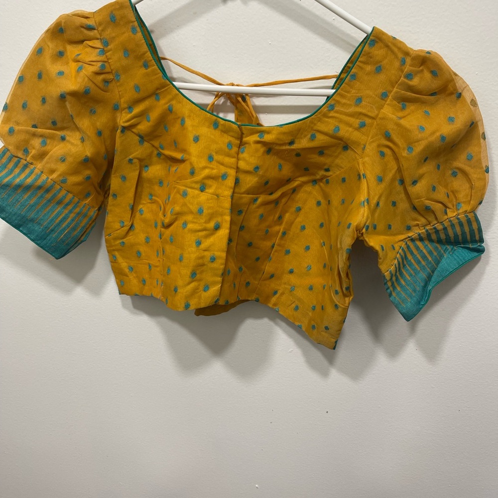 STYLUS Mustard and Teal Polka Dot Blouse